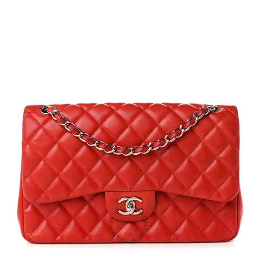 Túi Xách Đeo Chéo Chanel Lambskin Quilted Jumbo Double Flap Red CVB100