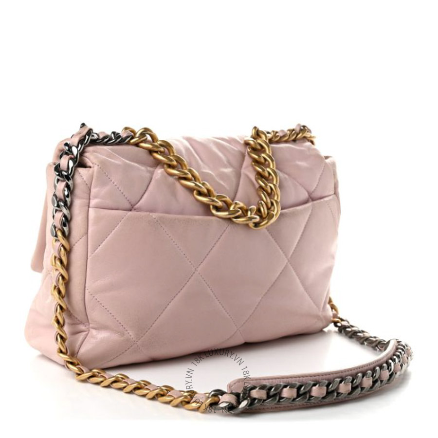 Túi xách đeo chéo Chanel Lambskin Quilted Large Chanel 19 Flap Light Pink FPTC049