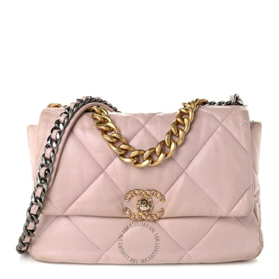 Túi xách đeo chéo Chanel Lambskin Quilted Large Chanel 19 Flap Light Pink FPTC049