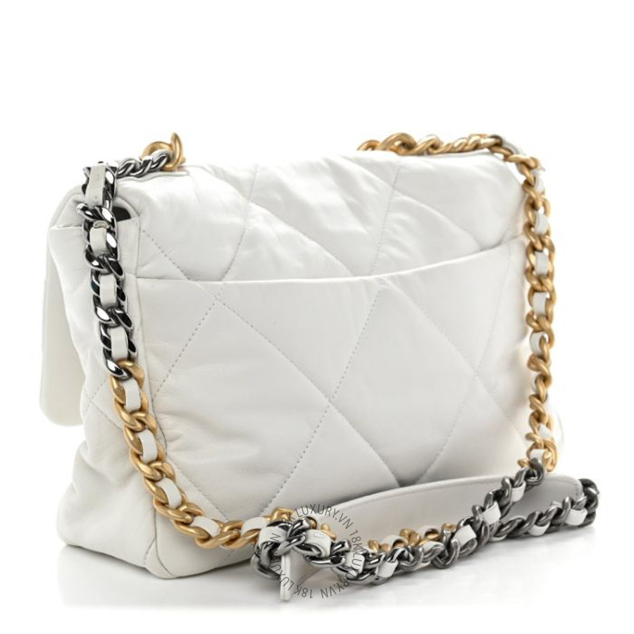 Túi xách đeo chéo Chanel Lambskin Quilted Large Chanel 19 Flap White FPTC1097