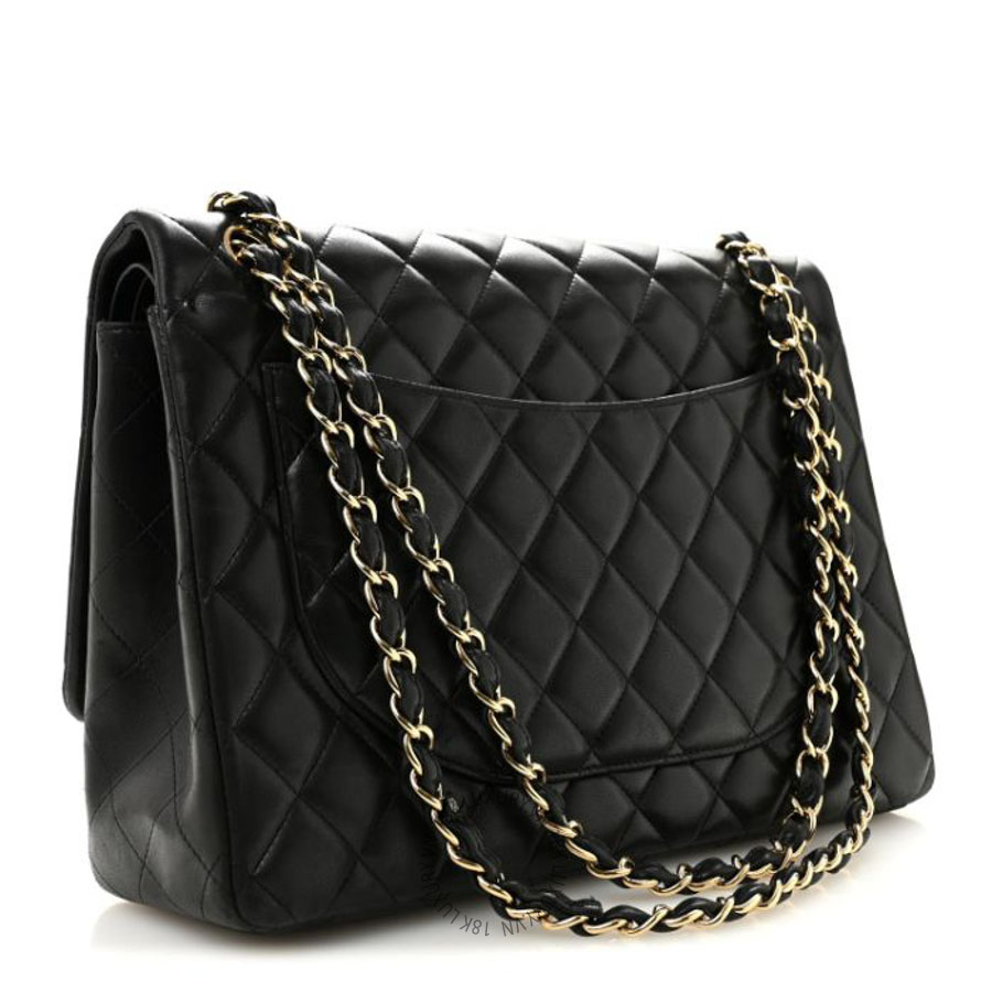 Túi Xách Đeo Chéo Chanel Lambskin Quilted Maxi Double Flap Black CVB869