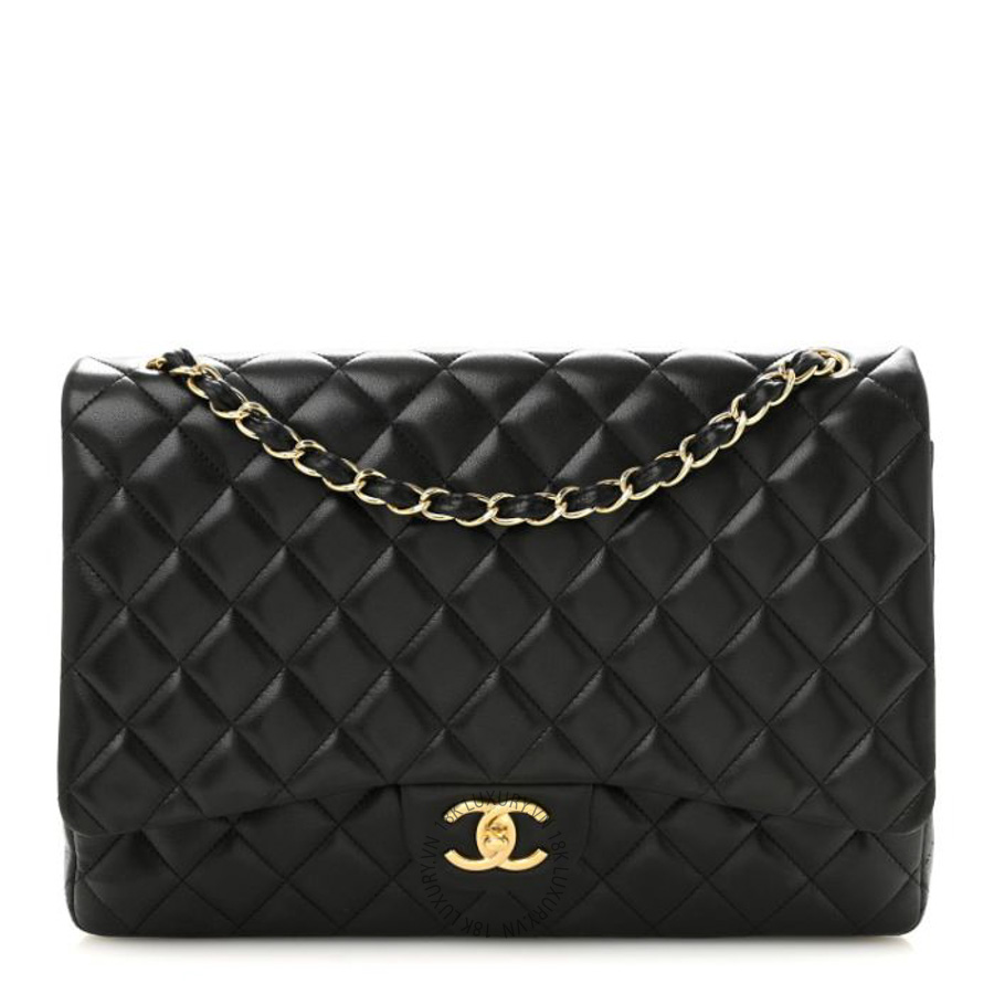 Túi Xách Đeo Chéo Chanel Lambskin Quilted Maxi Double Flap Black CVB869