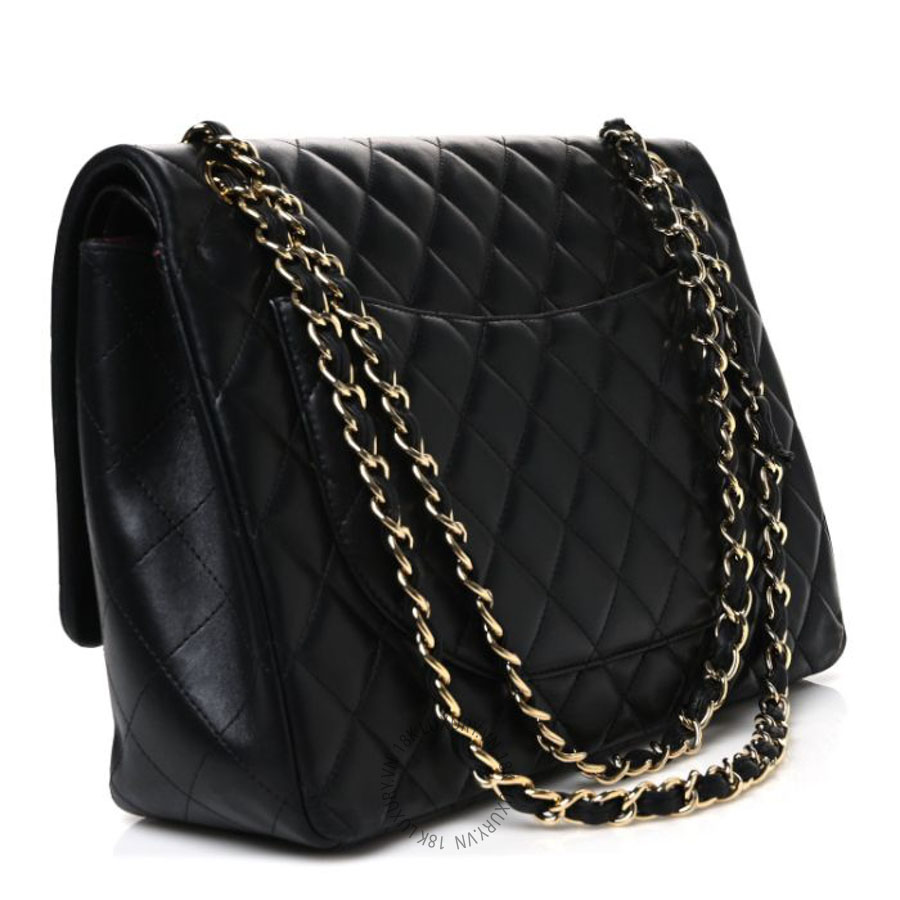 Túi xách đeo chéo Chanel Lambskin Quilted Maxi Double Flap Black FPTC266