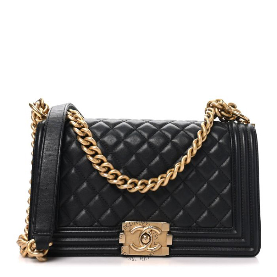 Túi xách đeo chéo Chanel Lambskin Quilted Medium Boy Flap Black FPTC879