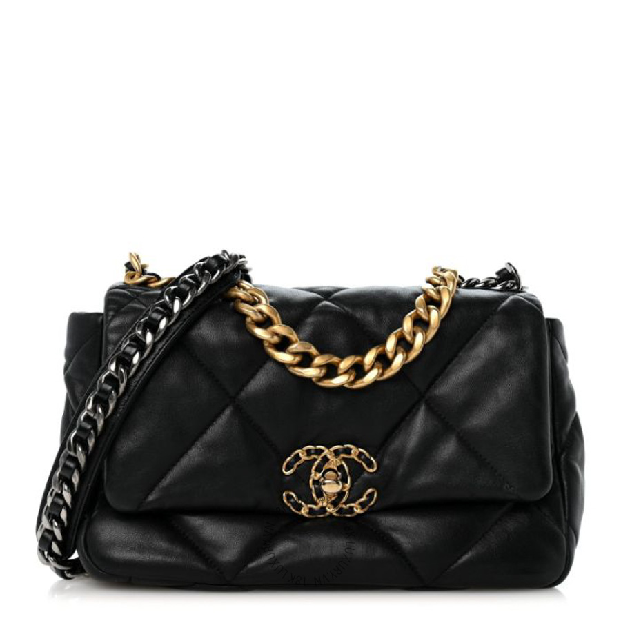 Túi xách đeo chéo Chanel Lambskin Quilted Medium Chanel 19 Flap Black FPTC908