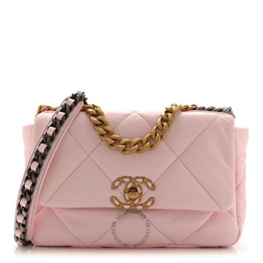 Túi xách đeo chéo Chanel Lambskin Quilted Medium Chanel 19 Flap Light Pink FPTC255