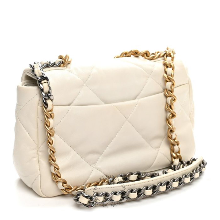 Túi Xách Đeo Chéo Chanel Lambskin Quilted Medium Chanel 19 Flap White CVB617
