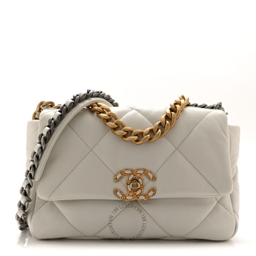 Túi xách đeo chéo Chanel Lambskin Quilted Medium Chanel 19 Flap White FPTC225
