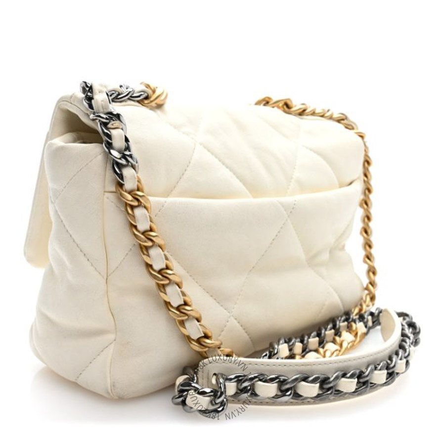Túi Xách Đeo Chéo Chanel Lambskin Quilted Medium Chanel 19 Flap White White CVB961