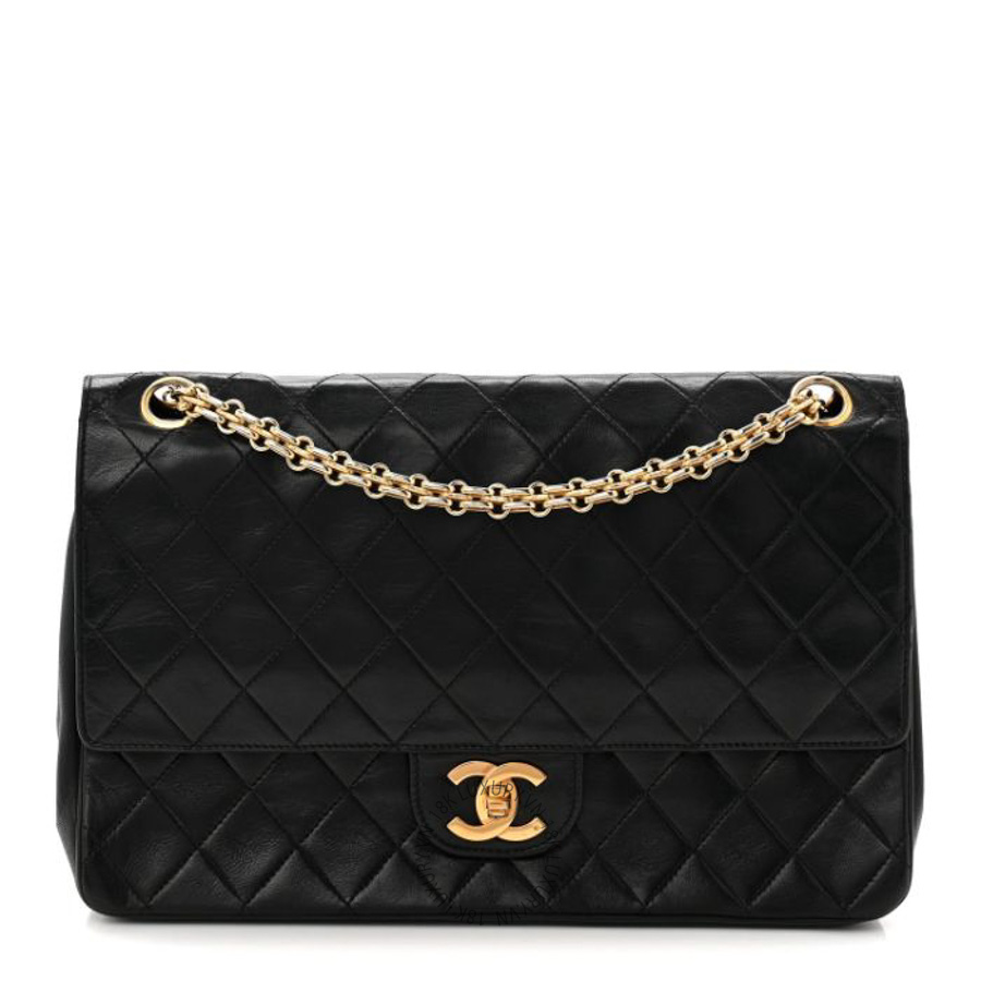 Túi Xách Đeo Chéo Chanel Lambskin Quilted Medium Double Flap Bijoux Chain Black CVB325