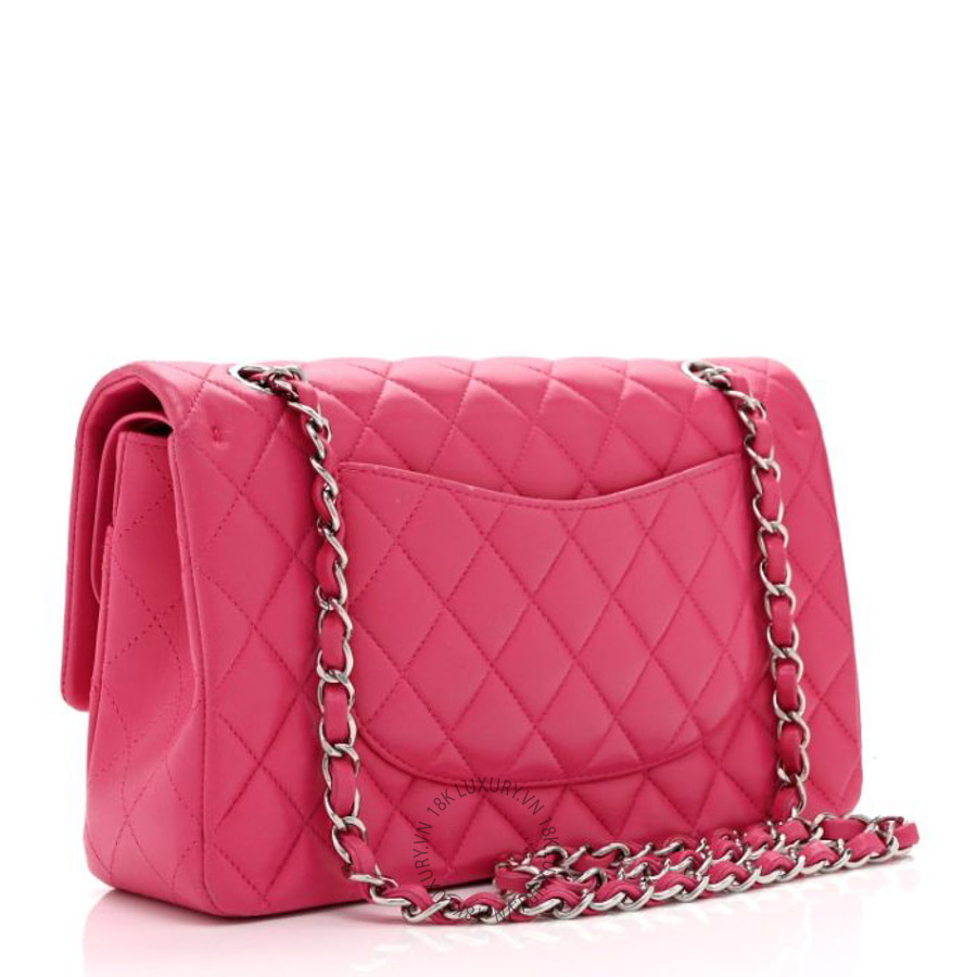 Túi xách đeo chéo Chanel Lambskin Quilted Medium Double Flap Pink FPTC286
