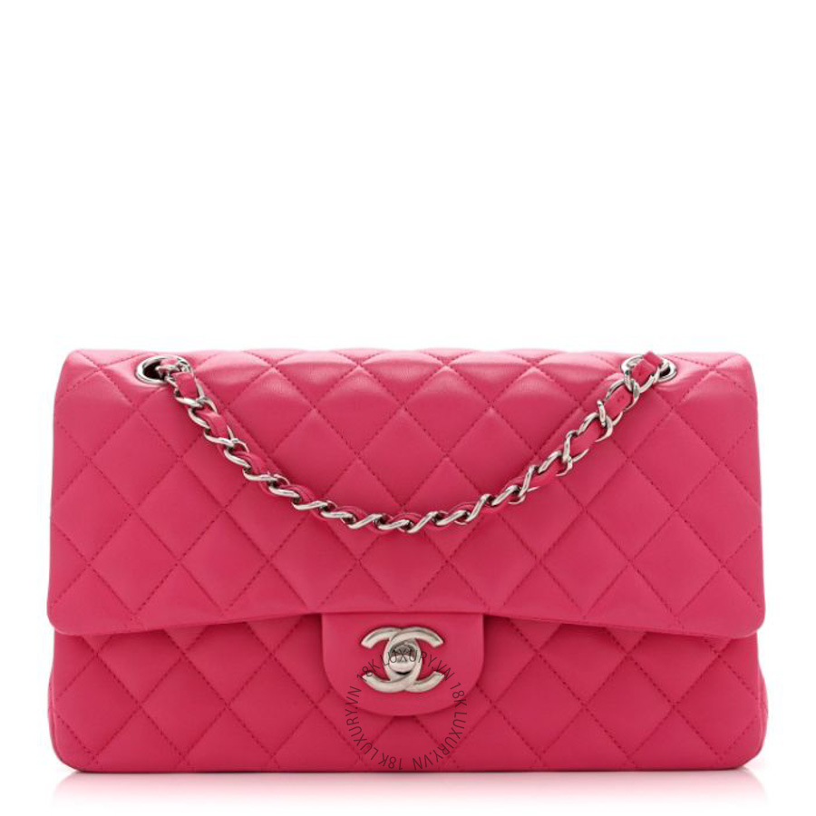 Túi xách đeo chéo Chanel Lambskin Quilted Medium Double Flap Pink FPTC286