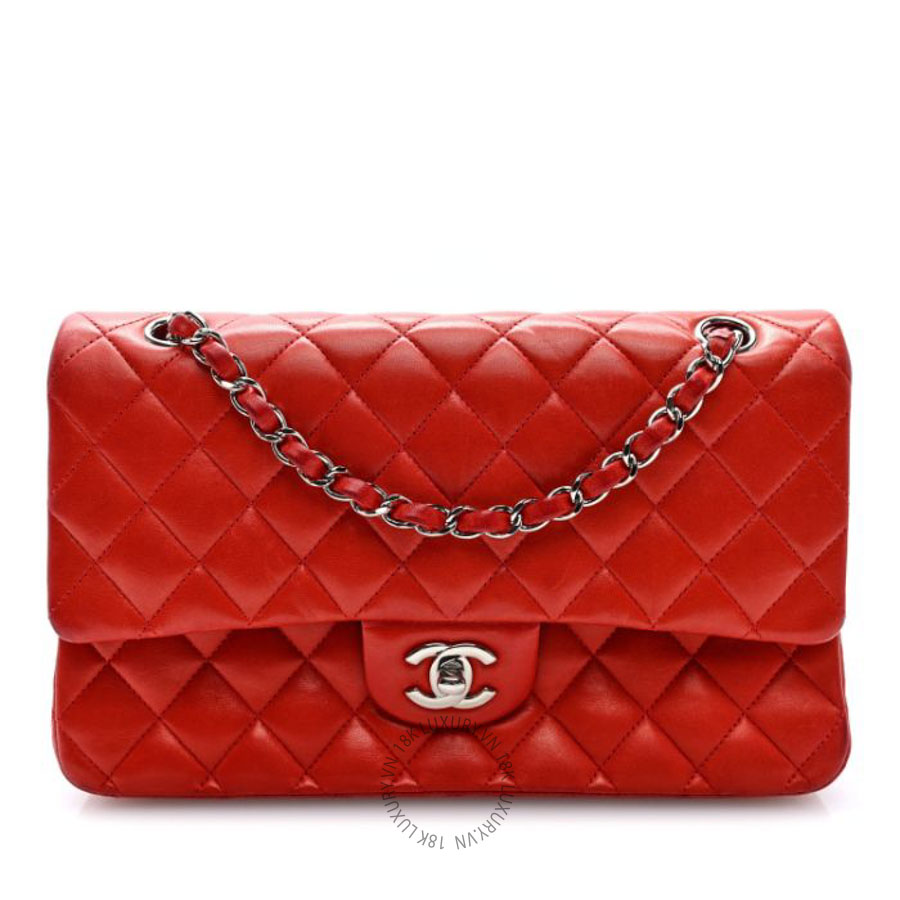 Túi Xách Đeo Chéo Chanel Lambskin Quilted Medium Double Flap Red CVB1111