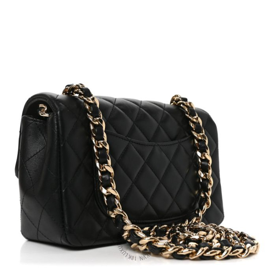 Túi Xách Đeo Chéo Chanel Lambskin Quilted Mini Coco Charms Rectangular Flap Black CVB896