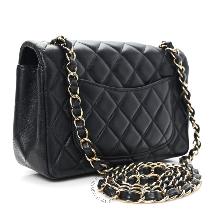 Túi Xách Đeo Chéo Chanel Lambskin Quilted Mini Rectangular Flap Black CVB447