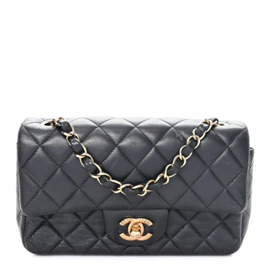 Túi Xách Đeo Chéo Chanel Lambskin Quilted Mini Rectangular Flap Black CVB447
