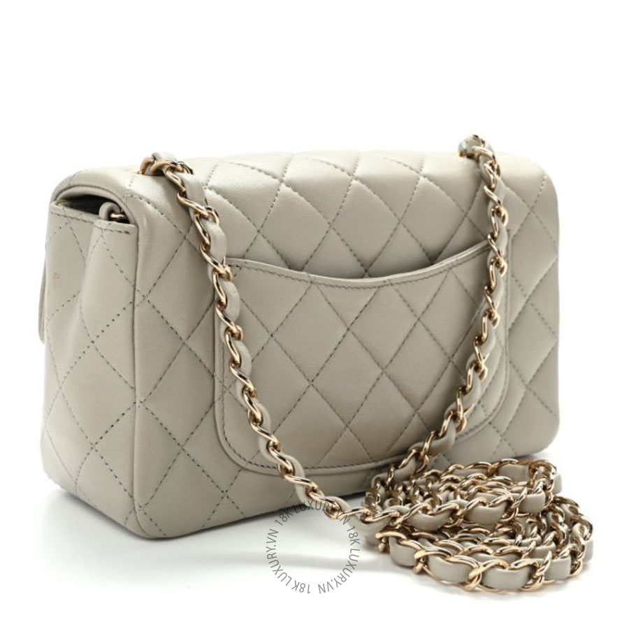 Túi xách đeo chéo Chanel Lambskin Quilted Mini Rectangular Flap Grey FPTC028