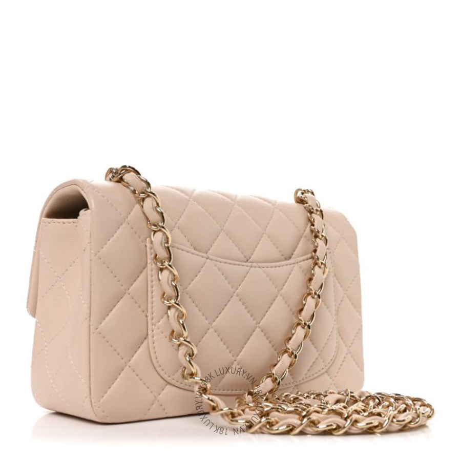 Túi xách đeo chéo Chanel Lambskin Quilted Mini Rectangular Flap Light Beige FPTC711