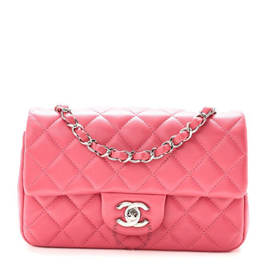 Túi Xách Đeo Chéo Chanel Lambskin Quilted Mini Rectangular Flap Pink CVB1092