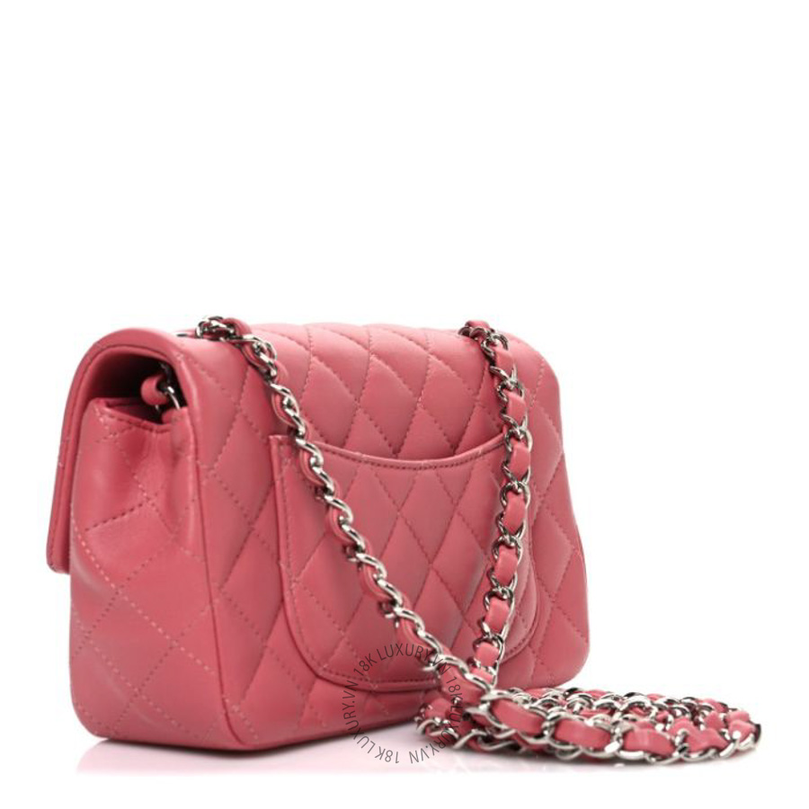 Túi xách đeo chéo Chanel Lambskin Quilted Mini Rectangular Flap Pink FPTC1076