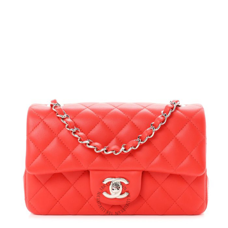 Túi xách đeo chéo Chanel Lambskin Quilted Mini Rectangular Flap Red FPTC597