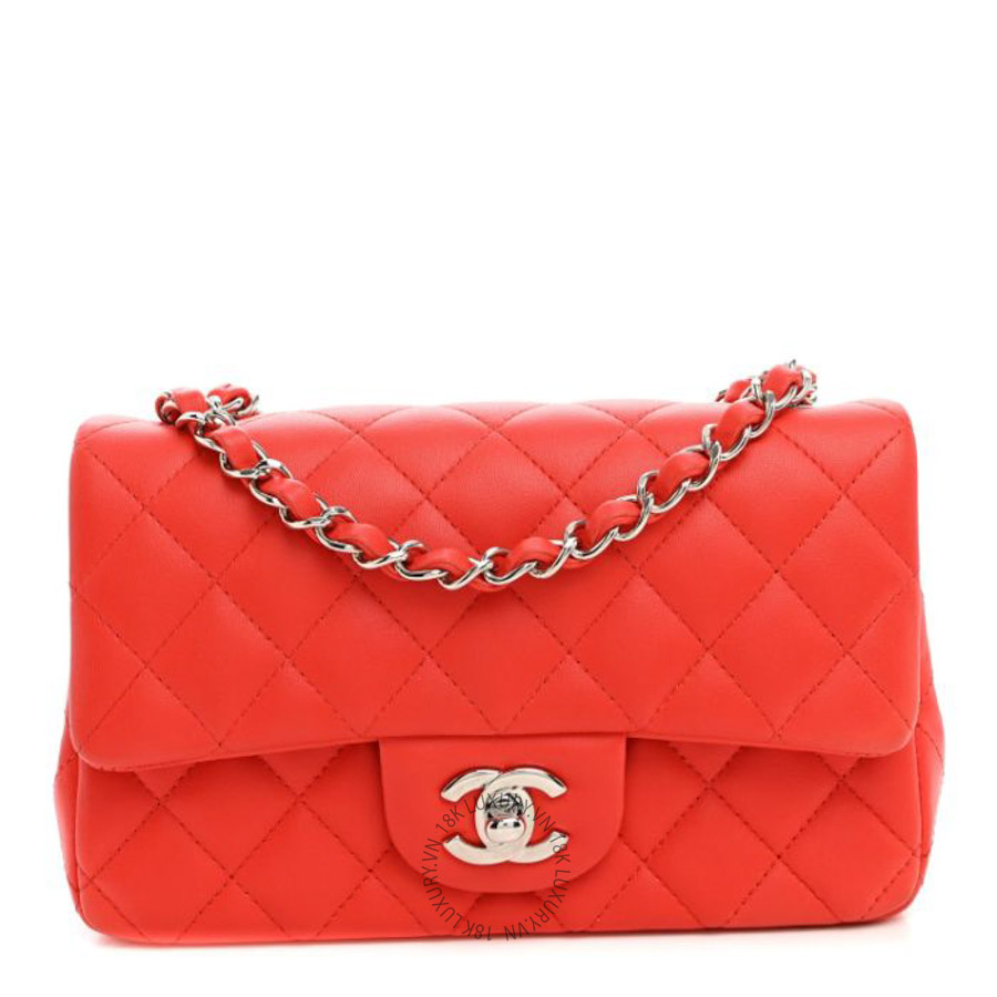 Túi xách đeo chéo Chanel Lambskin Quilted Mini Rectangular Flap Red FPTC985
