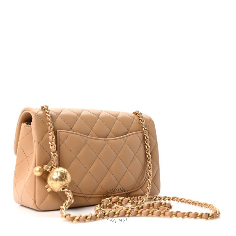 Túi xách đeo chéo Chanel Lambskin Quilted Mini Rectangular Pearl Crush Flap Dark Beige FPTC492