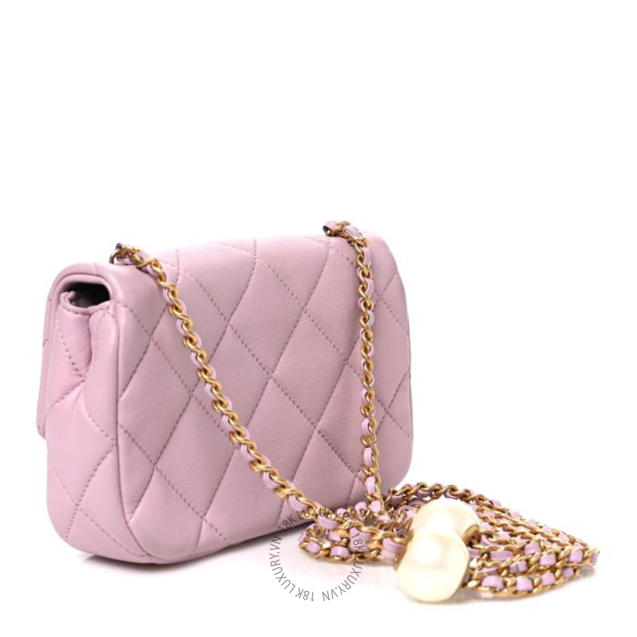 Túi xách đeo chéo Chanel Lambskin Quilted Pearl Small Flap Lilac FPTC143