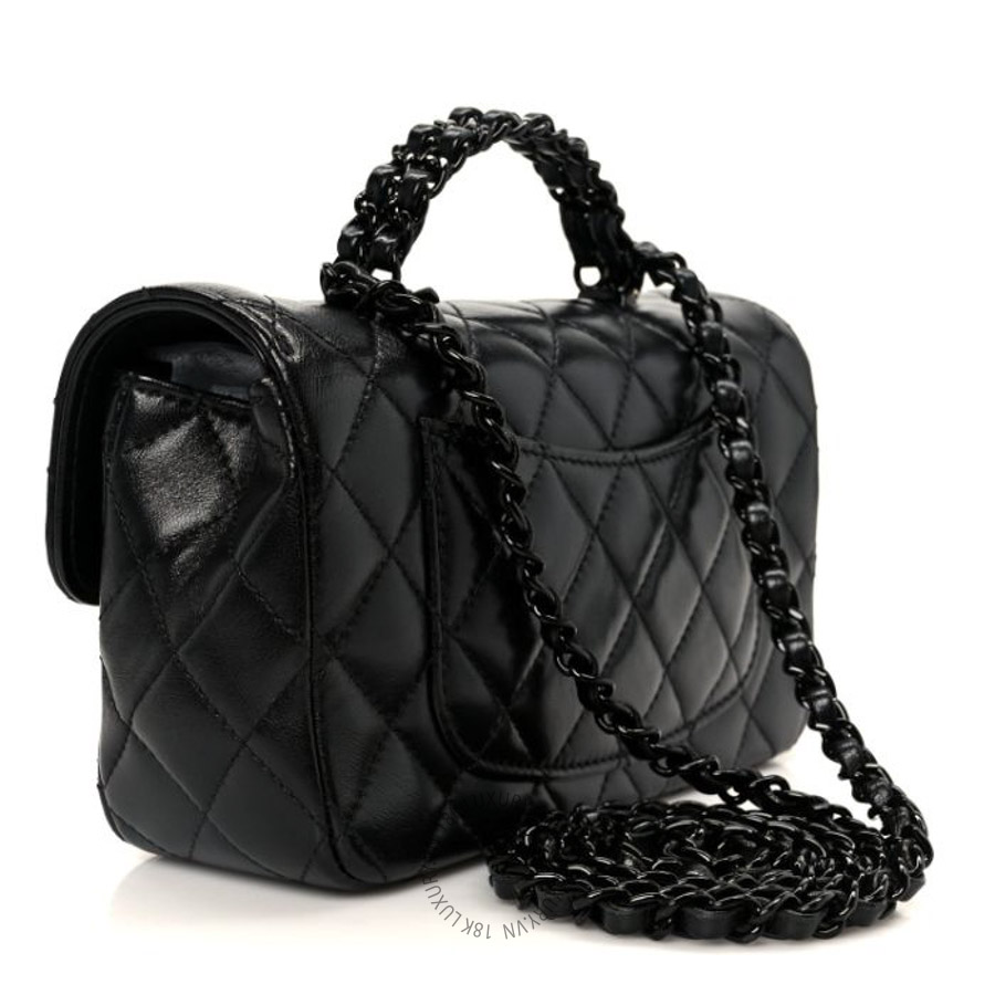 Túi xách đeo chéo Chanel Lambskin Quilted Small Coco Pop Top Handle Flap So Black FPTC640
