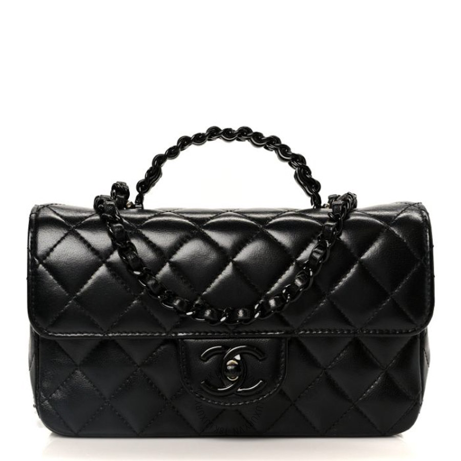 Túi xách đeo chéo Chanel Lambskin Quilted Small Coco Pop Top Handle Flap So Black FPTC640