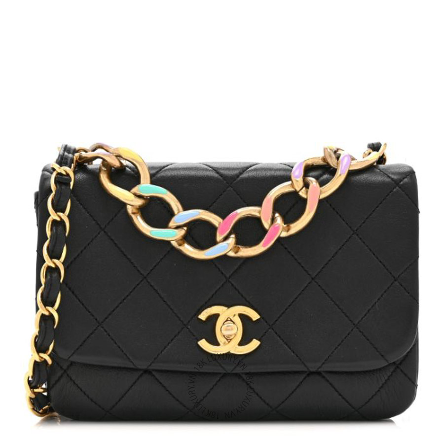Túi Xách Đeo Chéo Chanel Lambskin Quilted Small Color Match Flap Black Multicolor CVB1074