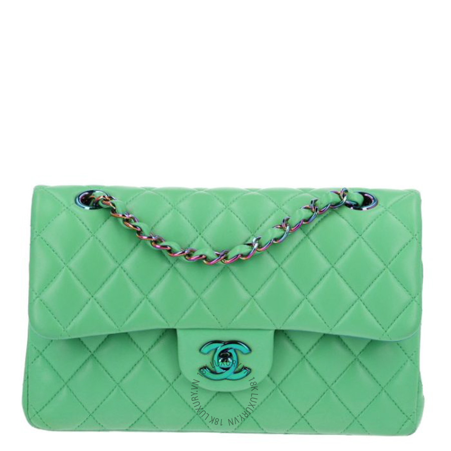 Túi Xách Đeo Chéo Chanel Lambskin Quilted Small Double Flap Green Blue CVB790
