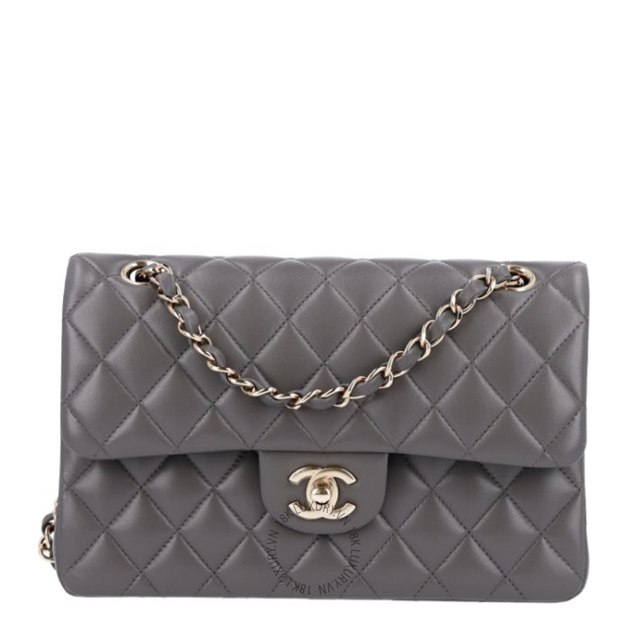 Túi Xách Đeo Chéo Chanel Lambskin Quilted Small Double Flap Grey CVB810