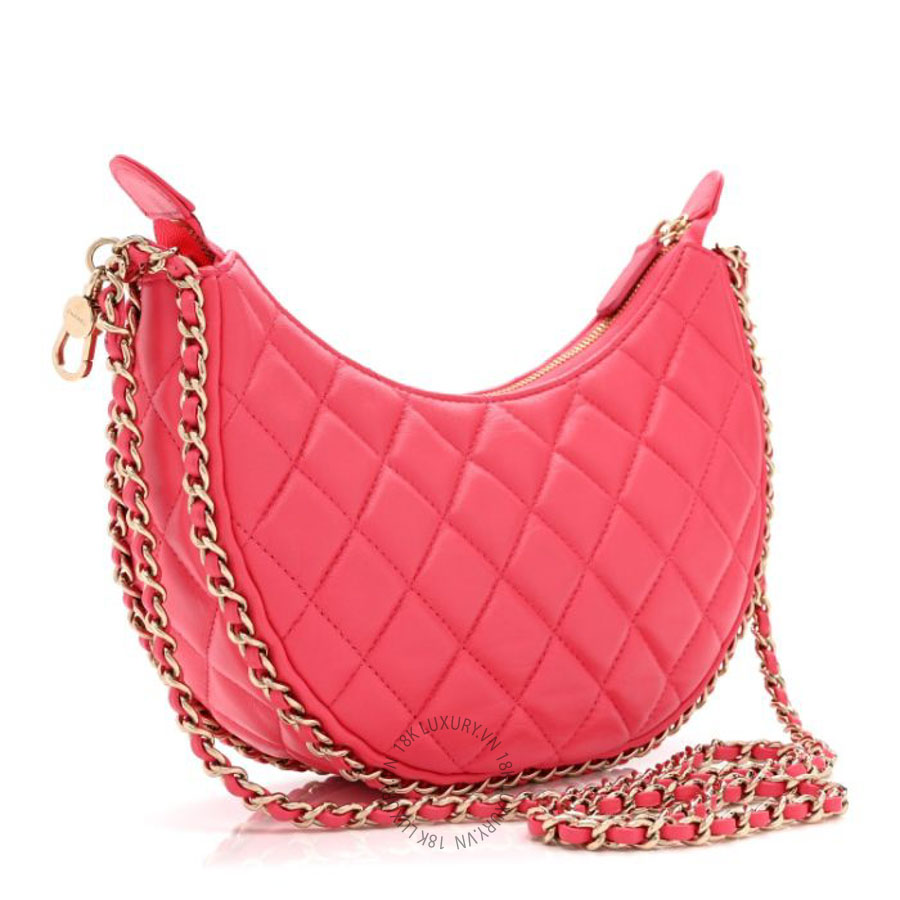 Túi Xách Đeo Chéo Chanel Lambskin Quilted Small Hobo Bag Pink CVB204