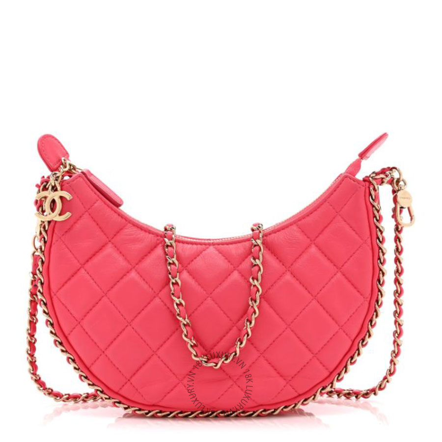 Túi Xách Đeo Chéo Chanel Lambskin Quilted Small Hobo Bag Pink CVB204
