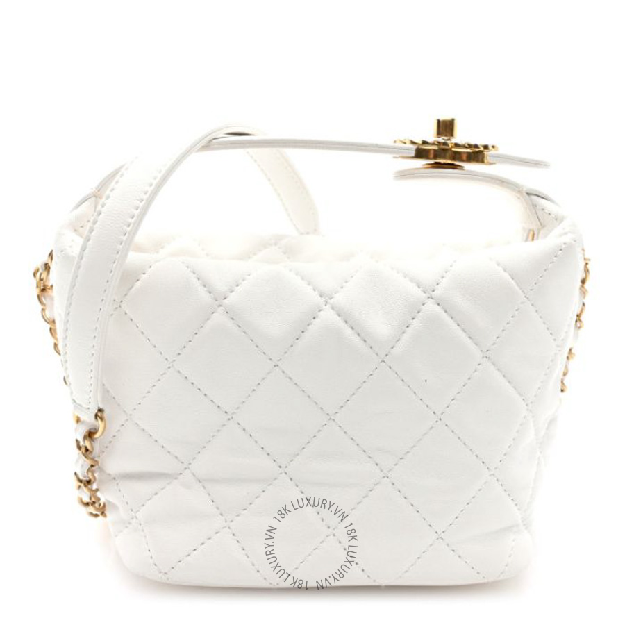 Túi xách đeo chéo Chanel Lambskin Quilted Small Perfect Meeting Hobo White FPTC681