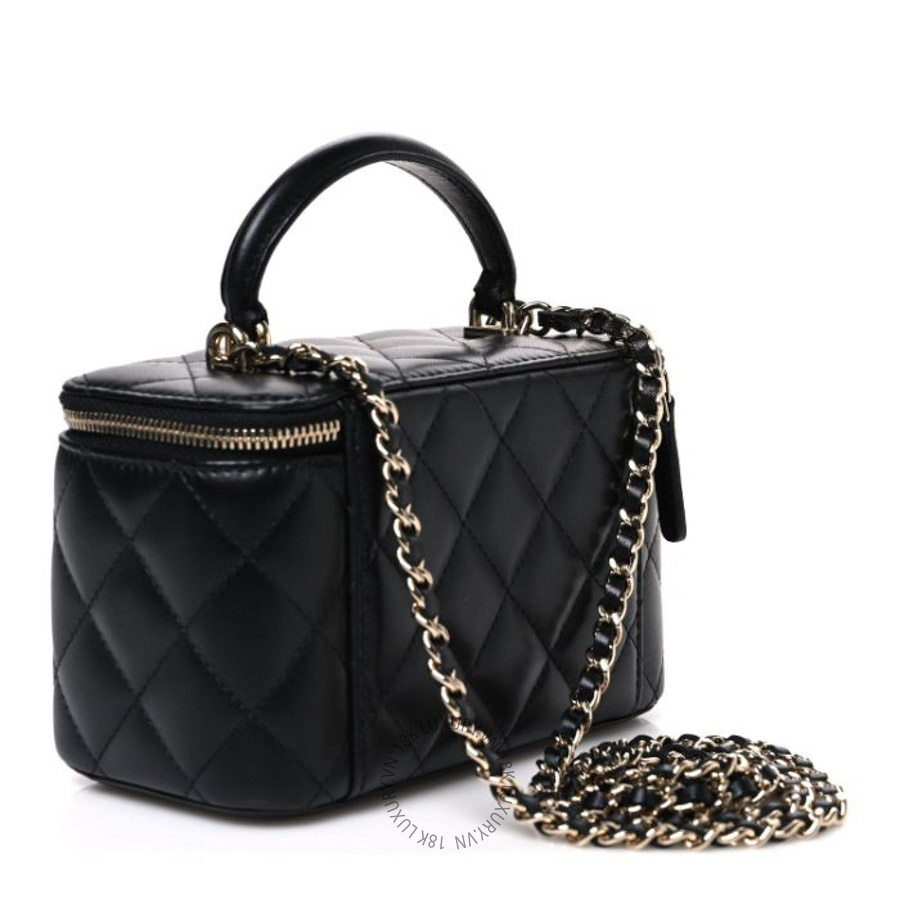 Túi xách đeo chéo Chanel Lambskin Quilted Small Top Handle Vanity Case With Chain Black FPTC135