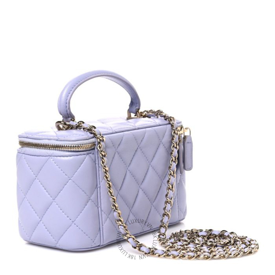 Túi xách đeo chéo Chanel Lambskin Quilted Small Top Handle Vanity Case With Chain Light Purple FPTC124