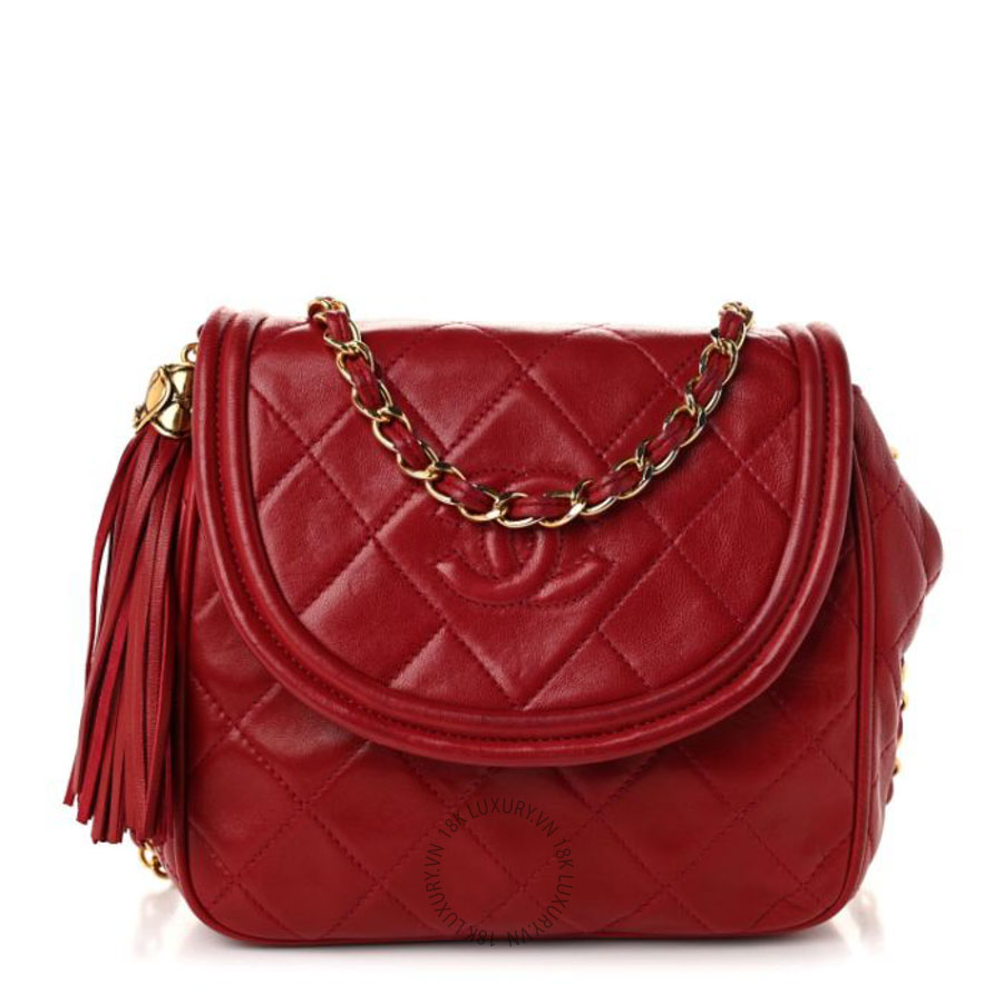 Túi xách đeo chéo Chanel Lambskin Quilted Tassel Flap Red FPTC030