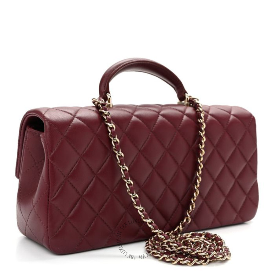 Túi Xách Đeo Chéo Chanel Lambskin Quilted Top Handle East West Flap Dark Burgundy CVB1012