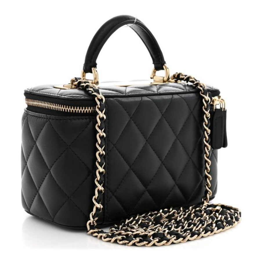 Túi xách đeo chéo Chanel Lambskin Quilted Trendy Small Top Handle Vanity Case With Chain Black FPTC917
