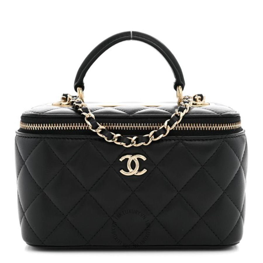 Túi xách đeo chéo Chanel Lambskin Quilted Trendy Small Top Handle Vanity Case With Chain Black FPTC917