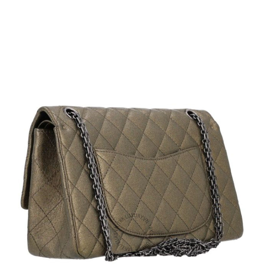 Túi Xách Đeo Chéo Chanel Metallic Calfskin Quilted 2.55 Reissue 226 Flap Màu Nâu Rêu CVB787