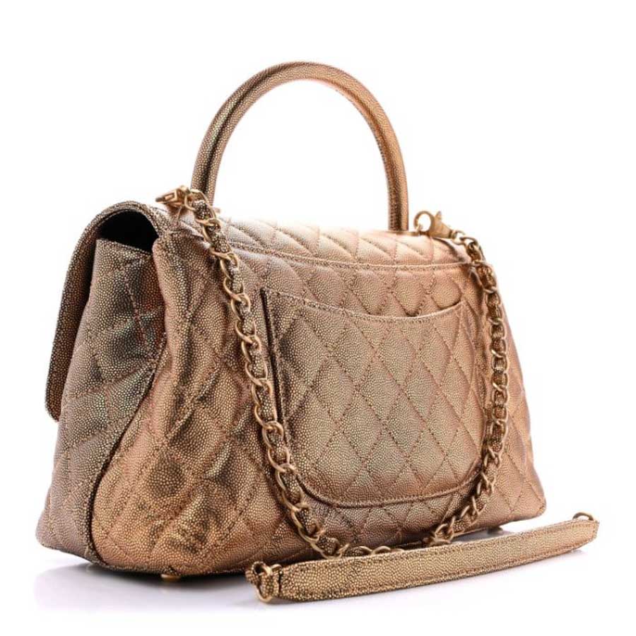 Túi Xách Đeo Chéo Chanel Metallic Caviar Quilted Small Coco Handle Flap Gold CVB526