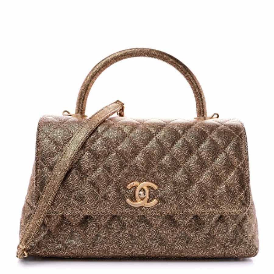 Túi Xách Đeo Chéo Chanel Metallic Caviar Quilted Small Coco Handle Flap Gold CVB526