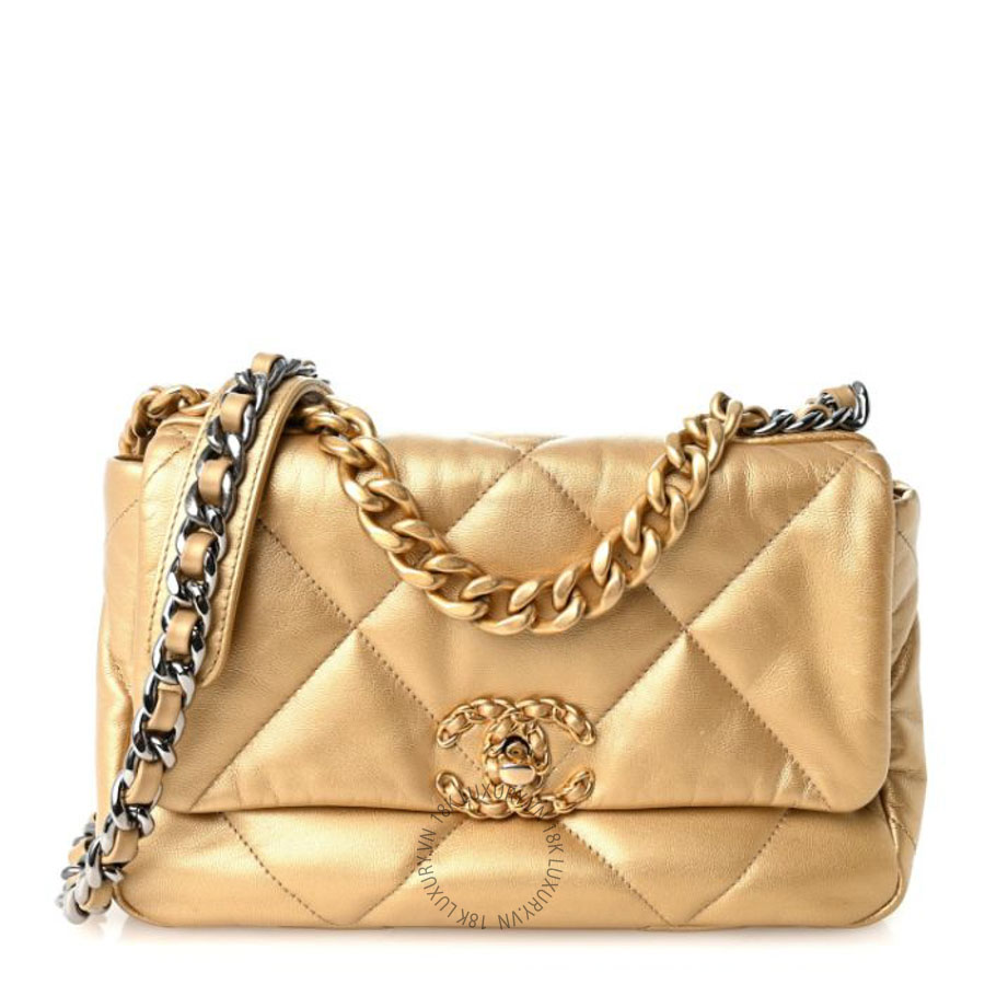 Túi xách đeo chéo Chanel Metallic Goatskin Quilted Medium Chanel 19 Flap Gold FPTC093