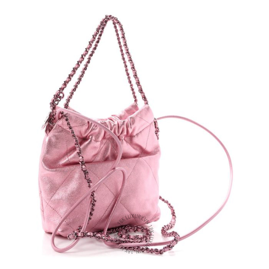 Túi xách đeo chéo Chanel Metallic Lambskin Lacquered Monochrome Quilted Mini Chanel 22 Pink FPTC097