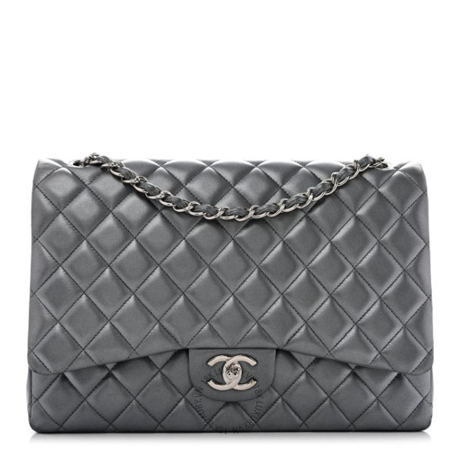 Túi Xách Đeo Chéo Chanel Metallic Lambskin Quilted Maxi Double Flap Pewter CVB605