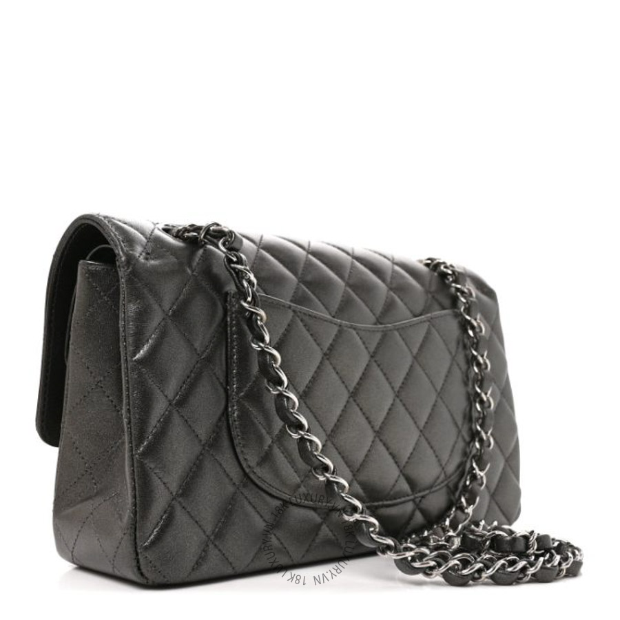 Túi Xách Đeo Chéo Chanel Metallic Lambskin Quilted Medium Double Flap Anthracite CVB004