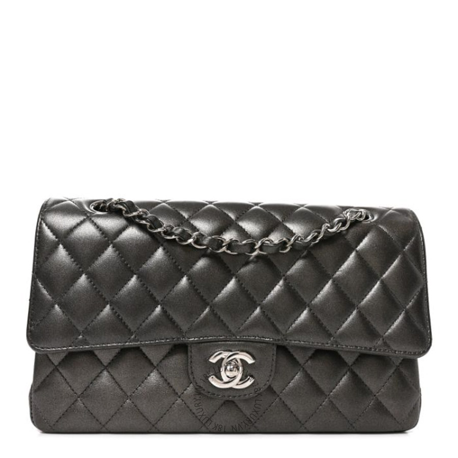 Túi Xách Đeo Chéo Chanel Metallic Lambskin Quilted Medium Double Flap Anthracite CVB004